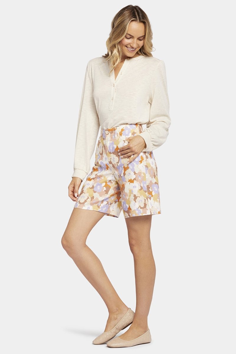 5 Pocket Bermuda Short Floral Print Stretch Linen | Sunset Grove | Shorts | NYDJ