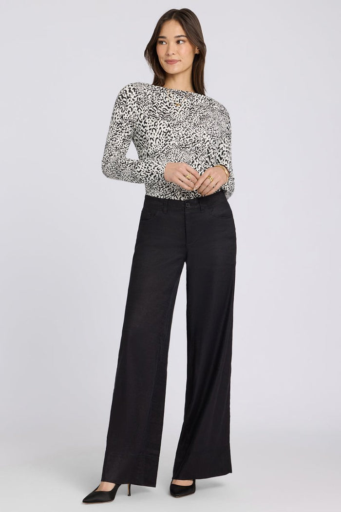 5 Pocket Wide Leg Trouser In Stretch Linen With Super High Rise | Black | Pants | NYDJ