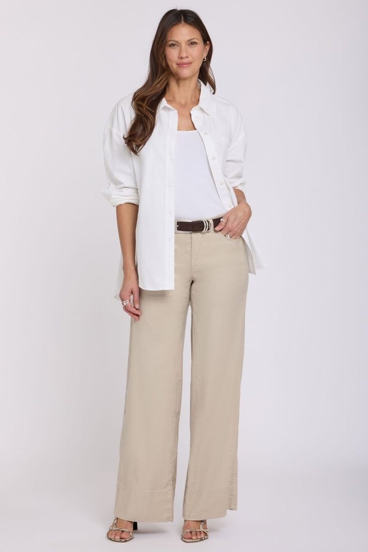 5 Pocket Wide Leg Trouser In Stretch Linen With Super High Rise | Feather | Pants | NYDJ