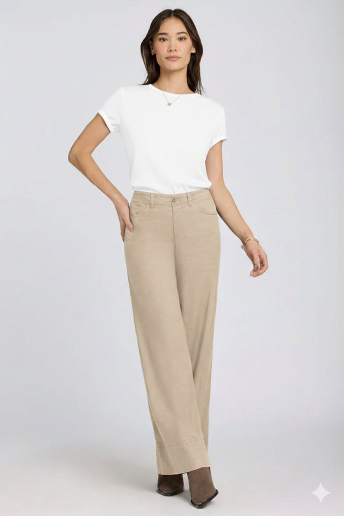 5 Pocket Wide Leg Trouser In Stretch Linen With Super High Rise | Feather | Pants | NYDJ