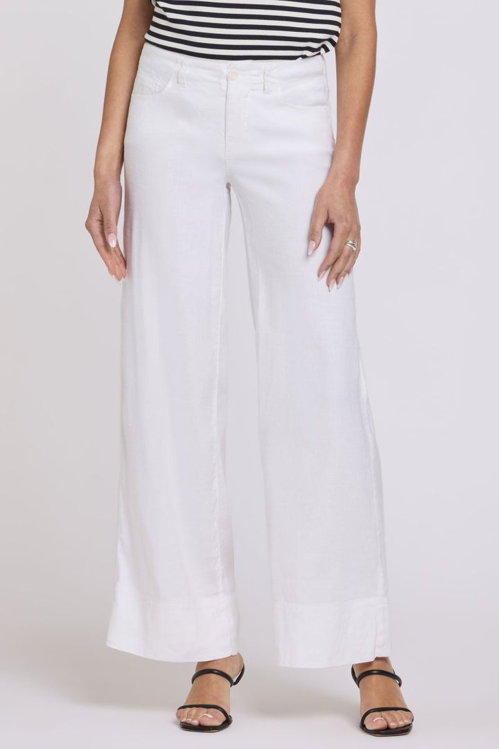5 Pocket Wide Leg Trouser In Stretch Linen With Super High Rise | Optic White | Pants | NYDJ