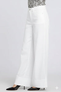 5 Pocket Wide Leg Trouser In Stretch Linen With Super High Rise | Optic White | Pants | NYDJ