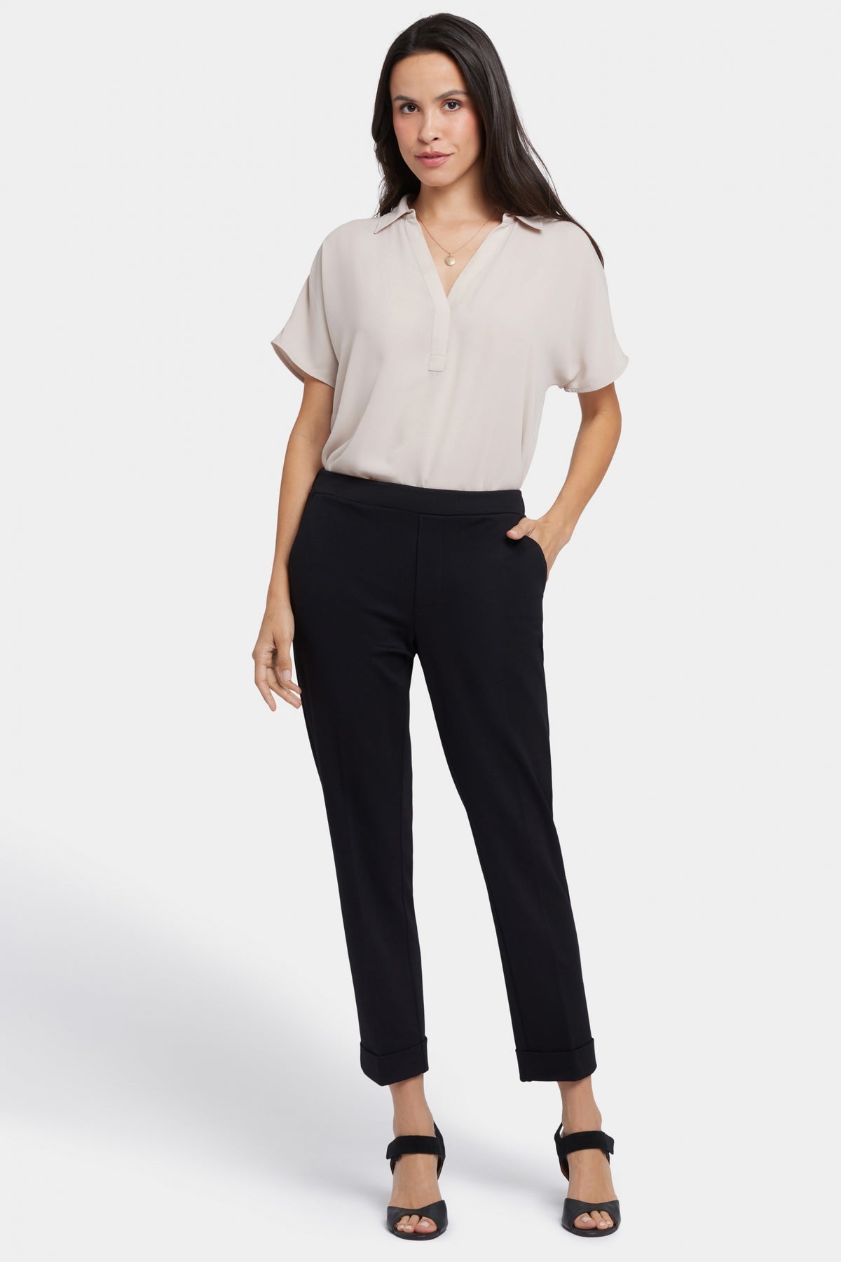 Cassidy Ankle Pull-On Trouser Pants In Ponte Knit With Cuffs | Black | Pants | NYDJ