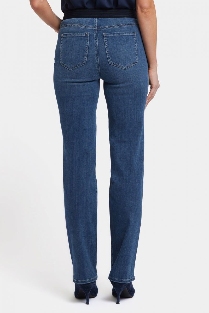 No Gapper™ Marilyn Straight Jeans In Sure Stretch® Denim With Striped Stretch Back Waistba | Valencia Surf | Pants | NYDJ