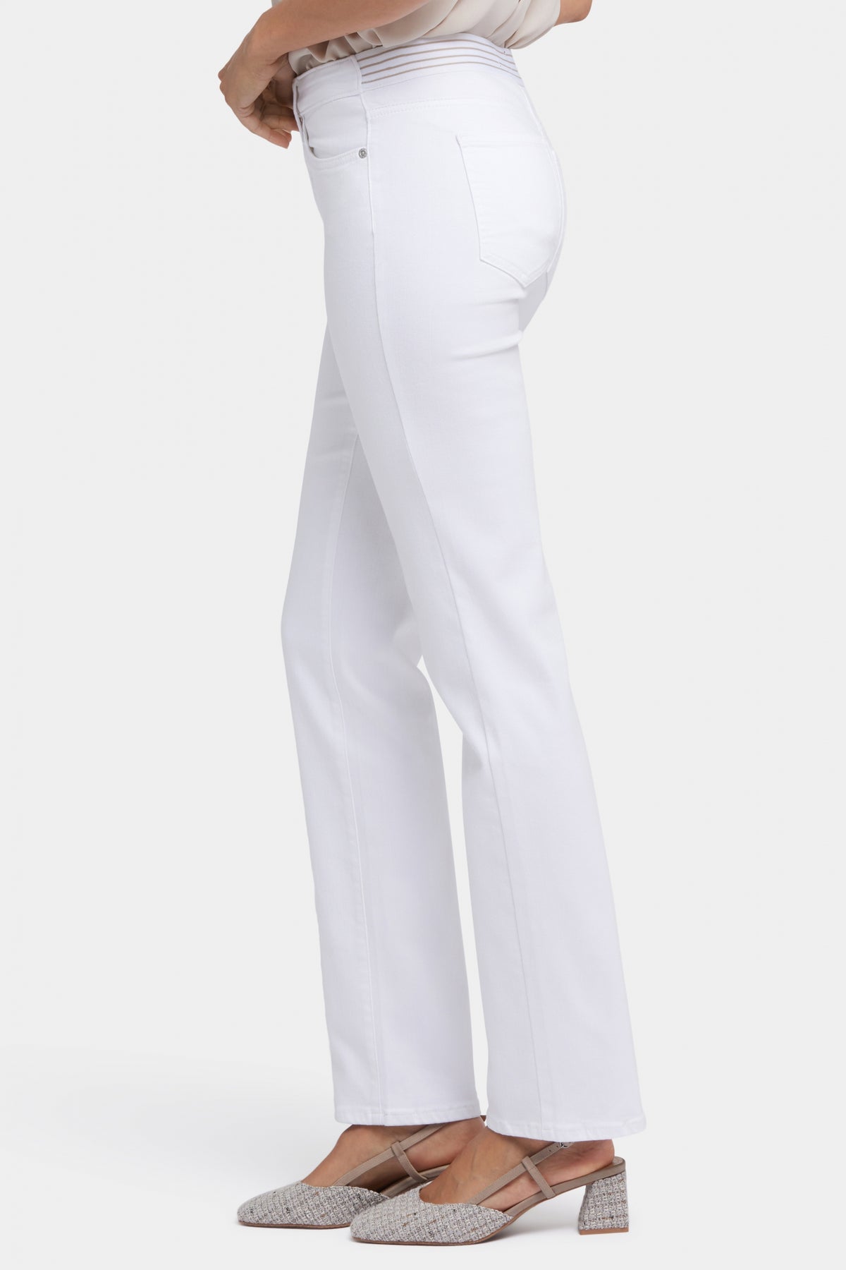 No Gapper™ Marilyn Straight Jeans In Sure Stretch® Denim With Striped Stretch Back Waistba | Optic White | Pants | NYDJ