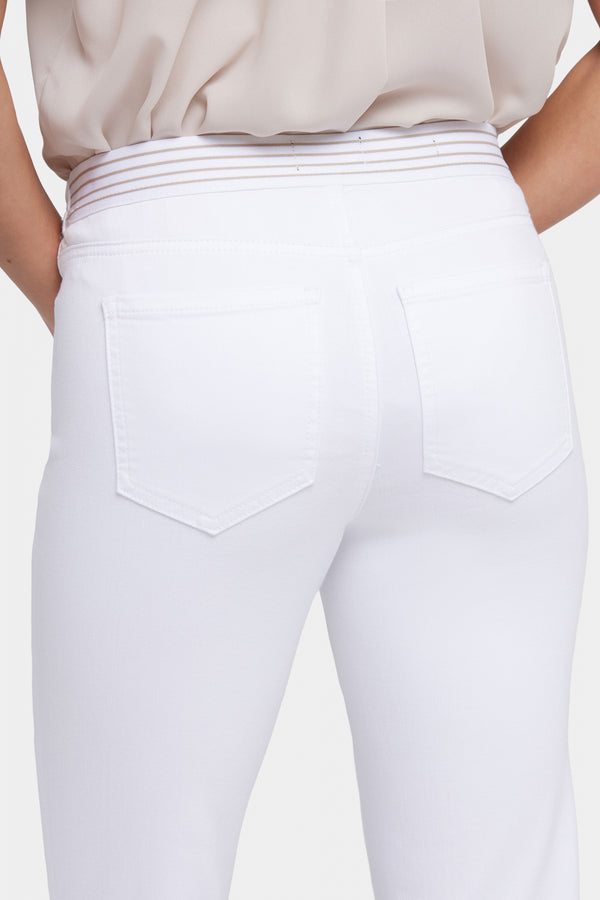 No Gapper™ Marilyn Straight Jeans In Petite In Sure Stretch® Denim With Striped Stretch Ba | Optic White | Pants | NYDJ