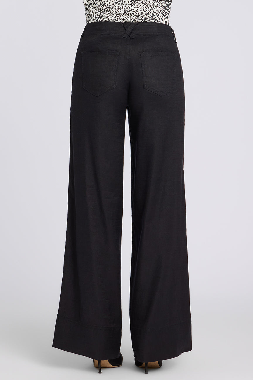 5 Pocket Wide Leg Trouser In Stretch Linen With Super High Rise | Black | Pants | NYDJ