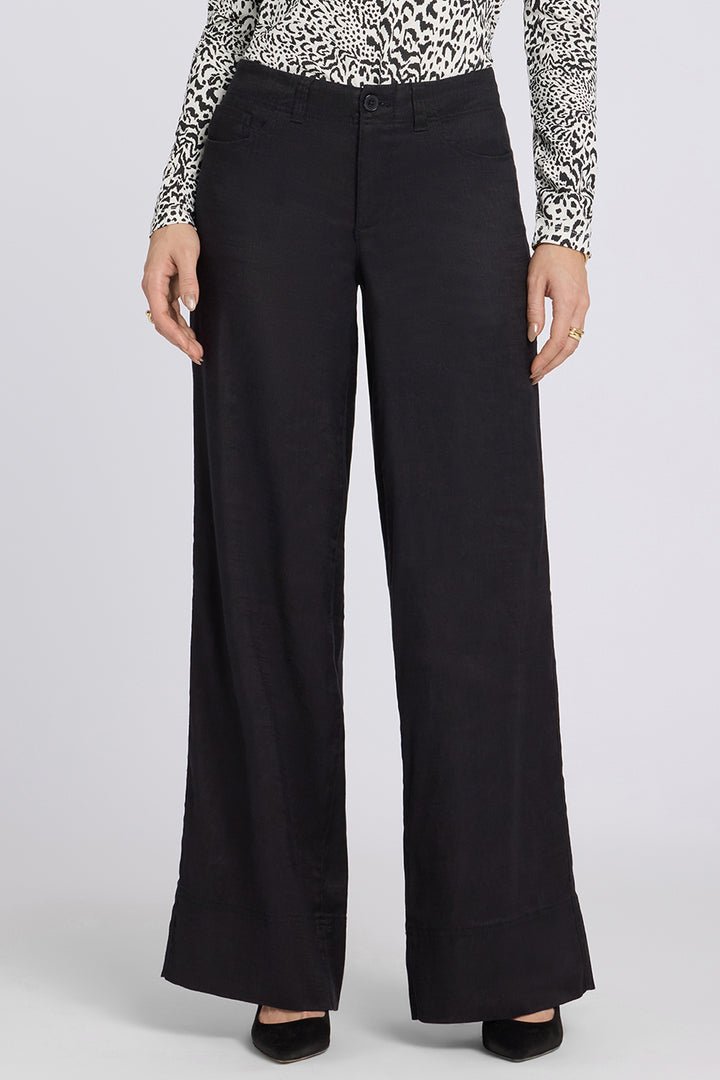 5 Pocket Wide Leg Trouser In Stretch Linen With Super High Rise | Black | Pants | NYDJ
