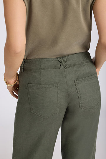 5 Pocket Wide Leg Trouser In Stretch Linen With Super High Rise | Desert Green | Pants | NYDJ
