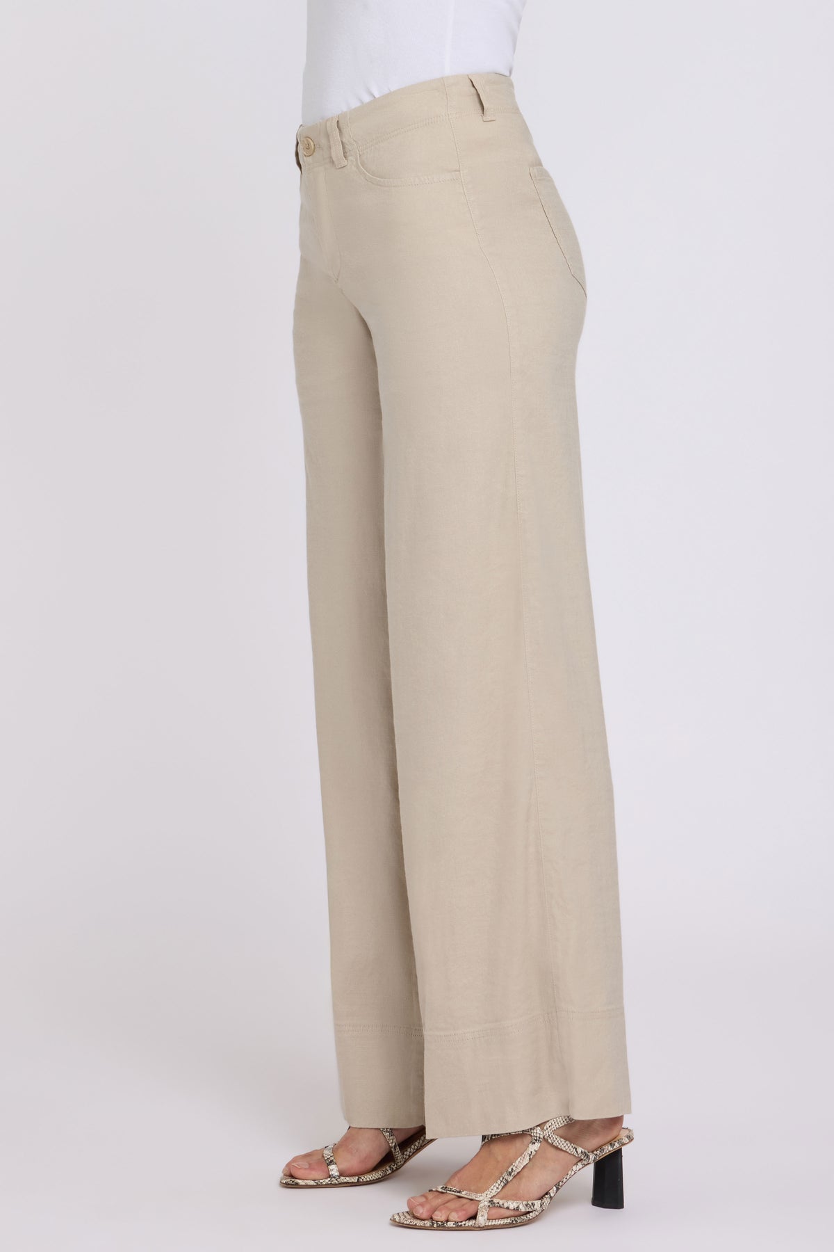 5 Pocket Wide Leg Trouser In Stretch Linen With Super High Rise | Feather | Pants | NYDJ