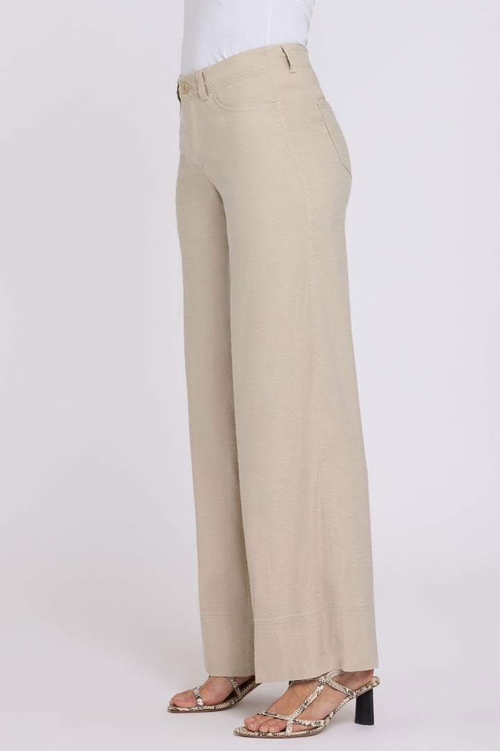 5 Pocket Wide Leg Trouser In Stretch Linen With Super High Rise | Feather | Pants | NYDJ