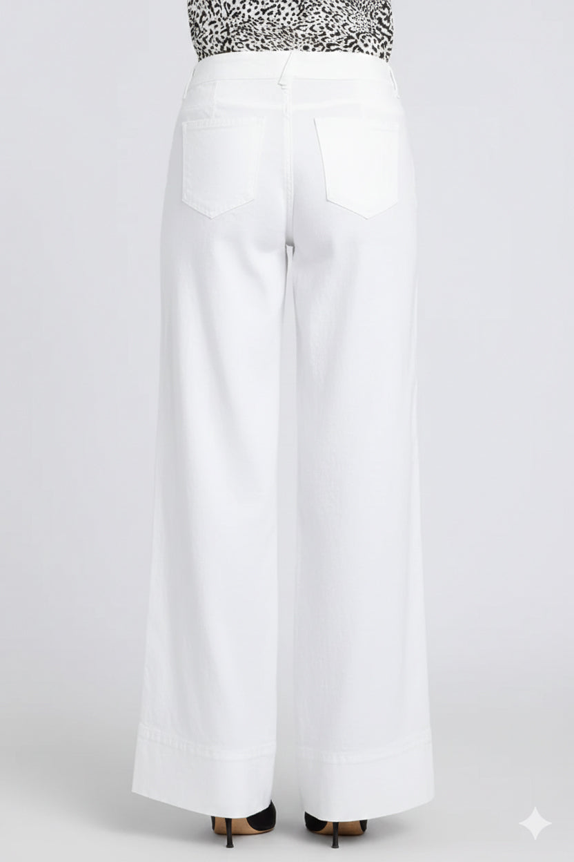 5 Pocket Wide Leg Trouser In Stretch Linen With Super High Rise | Optic White | Pants | NYDJ