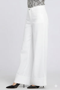 5 Pocket Wide Leg Trouser In Stretch Linen With Super High Rise | Optic White | Pants | NYDJ