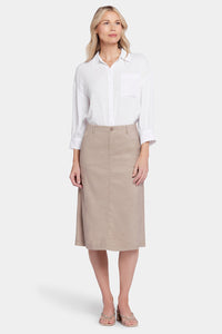 Marilyn A-Line Skirt Brown Stretch Linen | Saddlewood | Skirt | NYDJ