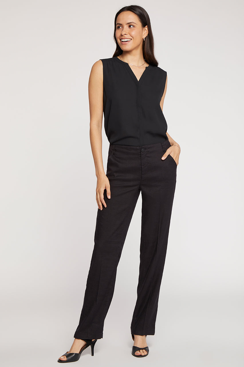 Marilyn Straight Pants In Stretch Linen | Black | Pants | NYDJ