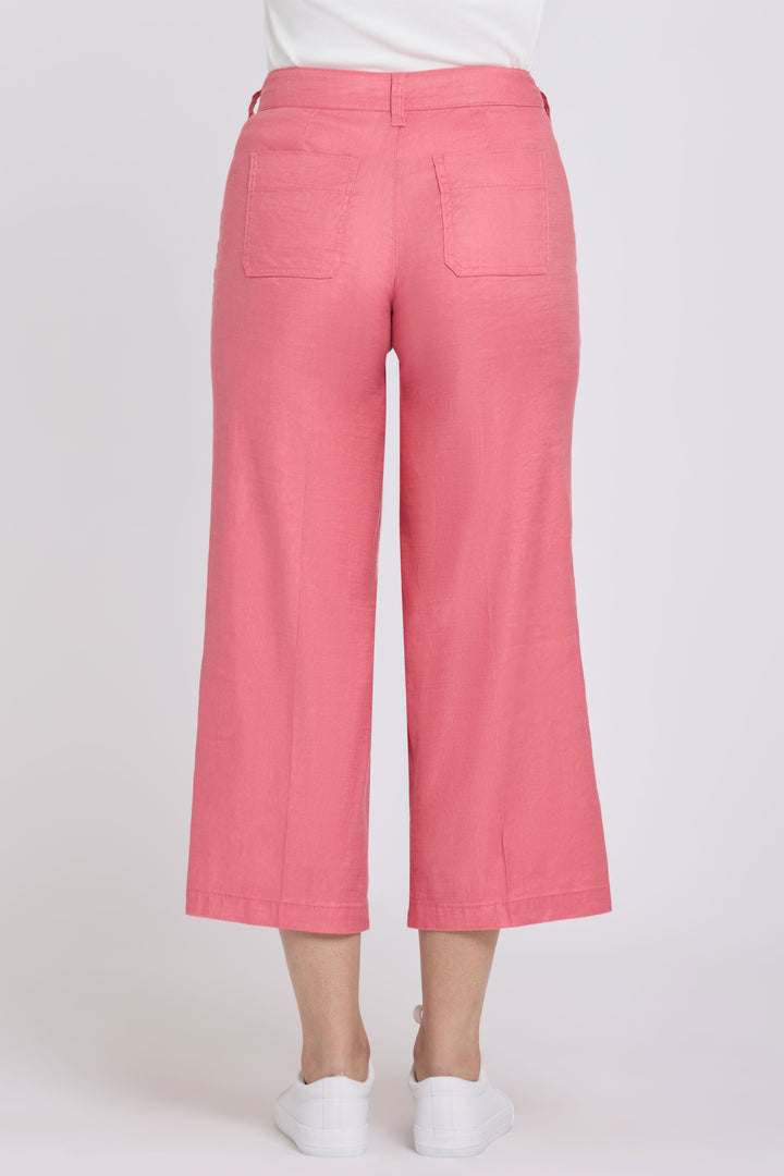Wide Leg Cargo Capri Pants in Stretch Lin | Desert Rose