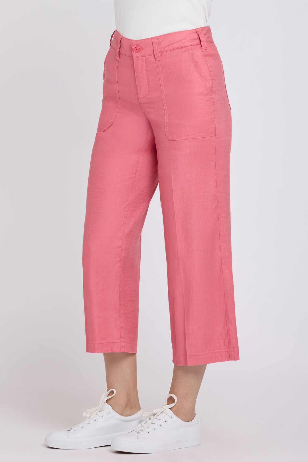Wide Leg Cargo Capri Pants in Stretch Lin | Desert Rose
