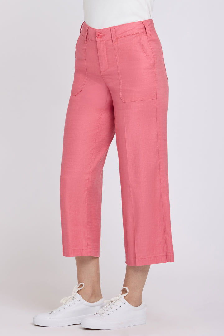 Wide Leg Cargo Capri Pants in Stretch Lin | Desert Rose