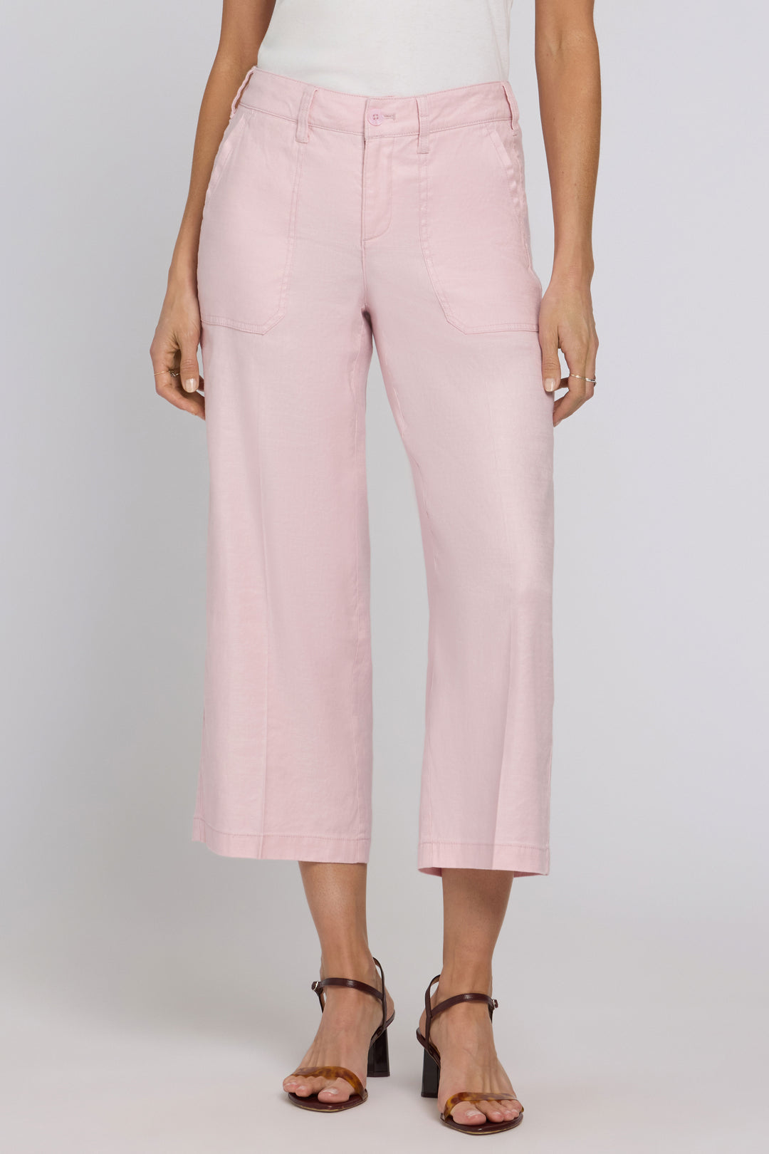 Wide Leg Cargo Capri Pants in Stretch Lin | Light Lilac