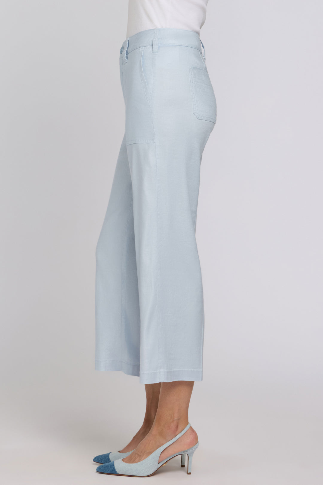 Wide Leg Cargo Capri Pants in Stretch Lin | Blue Clover