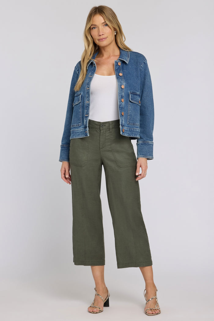 Wide Leg Cargo Capri Pants In Stretch Linen | Desert Green | Pants | NYDJ