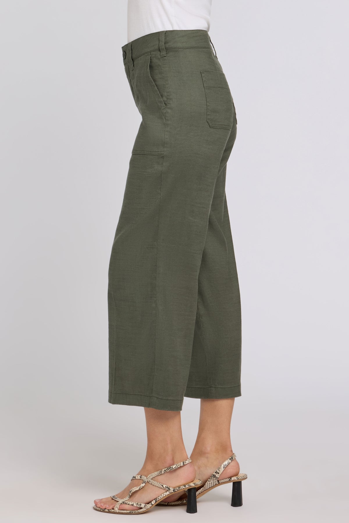 Wide Leg Cargo Capri Pants In Stretch Linen | Desert Green | Pants | NYDJ