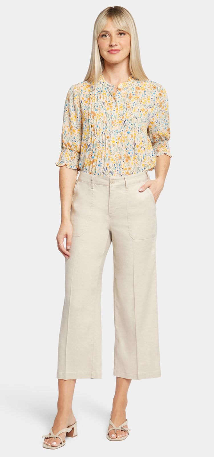 Wide Leg Cargo Capri Pants In Stretch Linen | Feather | Pants | NYDJ