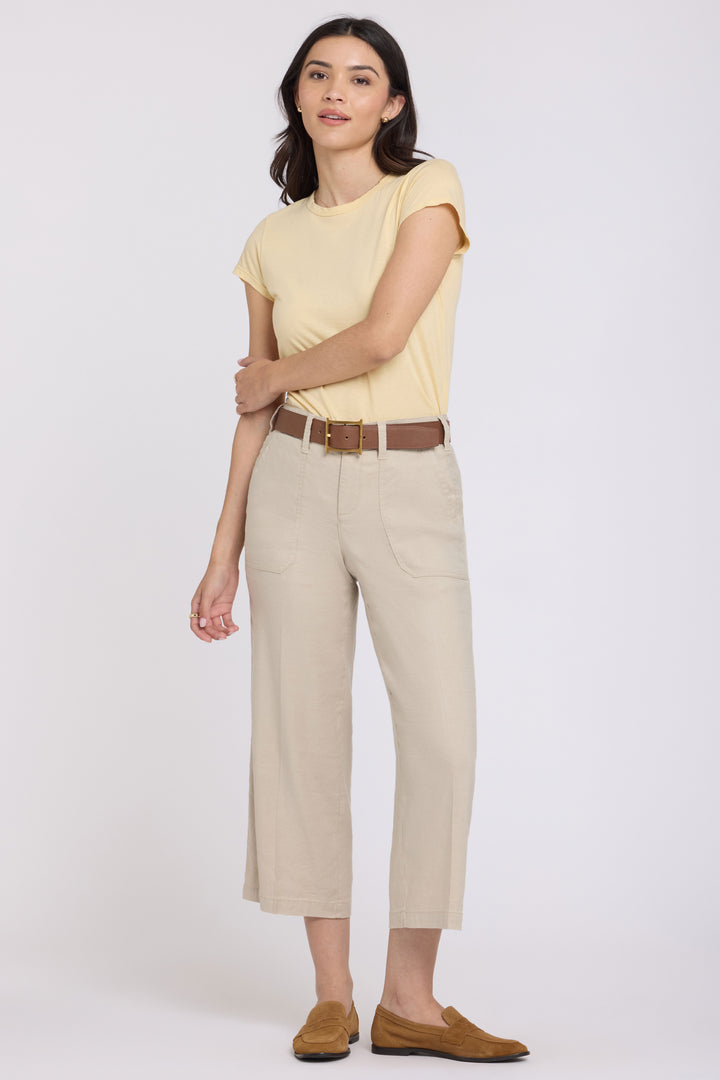 Wide Leg Cargo Capri Pants in Stretch Lin | Feather