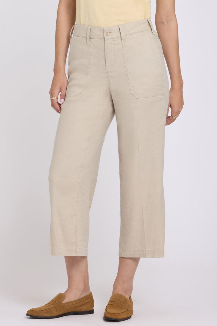 Wide Leg Cargo Capri Pants in Stretch Lin | Feather