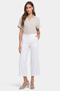 Wide Leg Cargo Capri Pants In Stretch Linen | Optic White | Pants | NYDJ