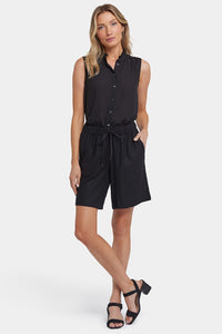 Breezy Bermuda Shorts In Stretch Linen | Black | Shorts | NYDJ