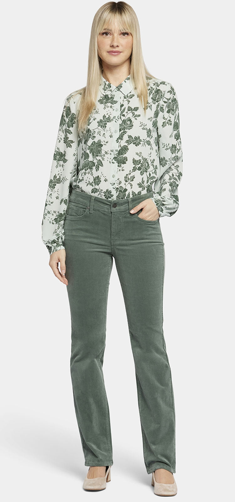 Marilyn Straight Corduroy Trouser Green | Sage Leaf | Pants | NYDJ