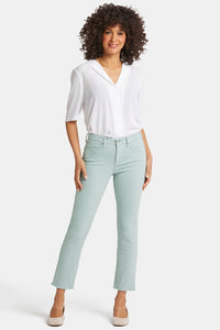 Sheri Slim Ankle Jeans Frayed Hems Green Coloured Denim | Snow Mint | Pants | NYDJ