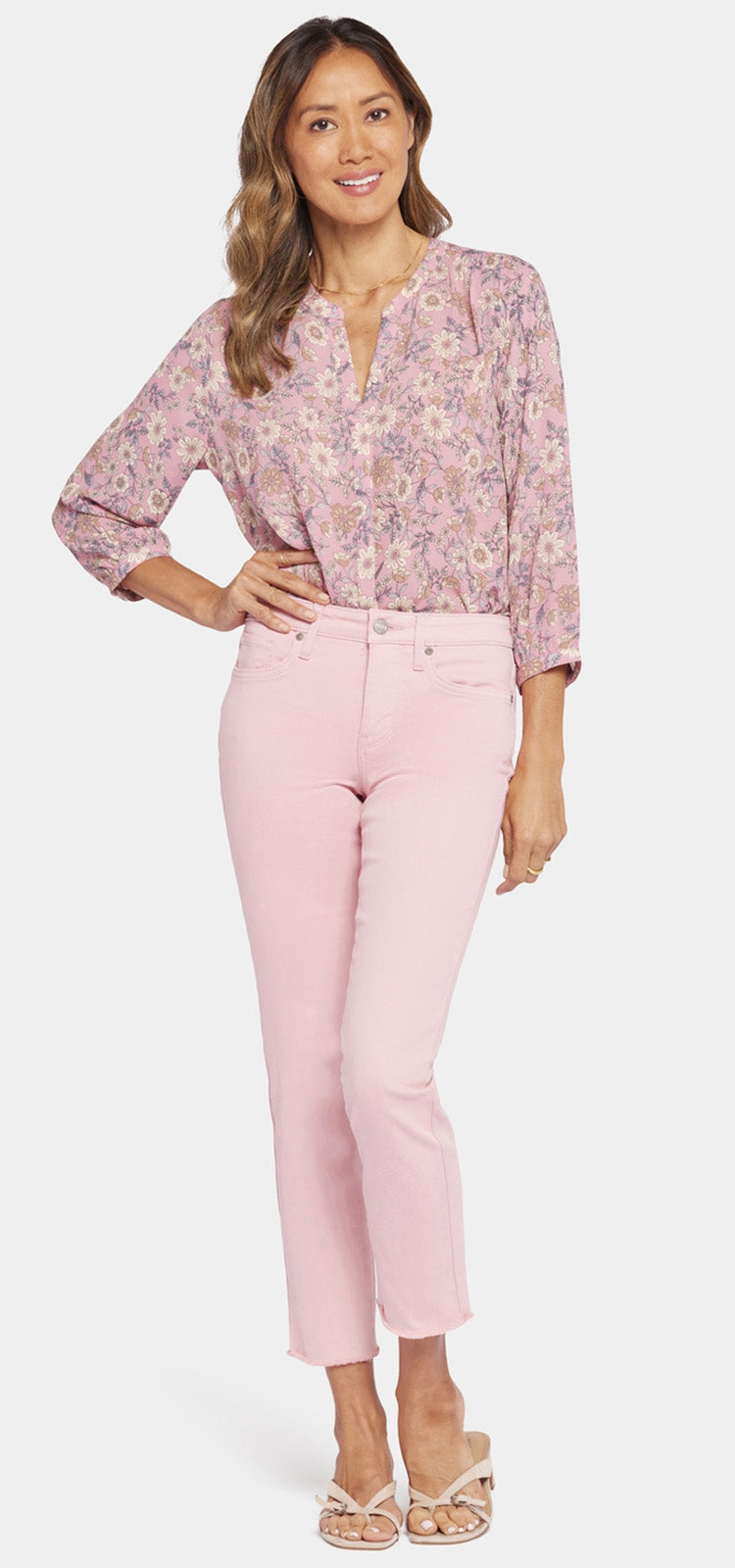 Sheri Slim Ankle Jeans Frayed Hems Pink Coloured Denim | Aphrodite | Pants | NYDJ