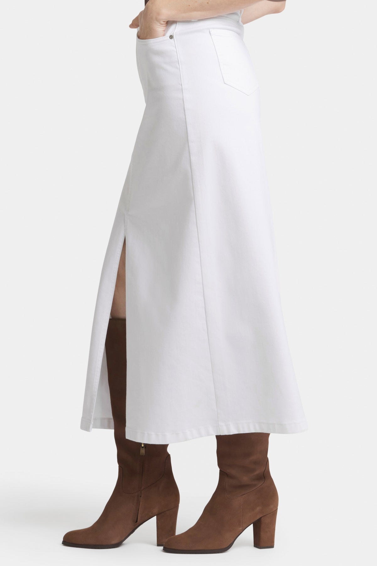 High Rise Long Skirt With Center Front Slit | Optic White | Skirt | NYDJ