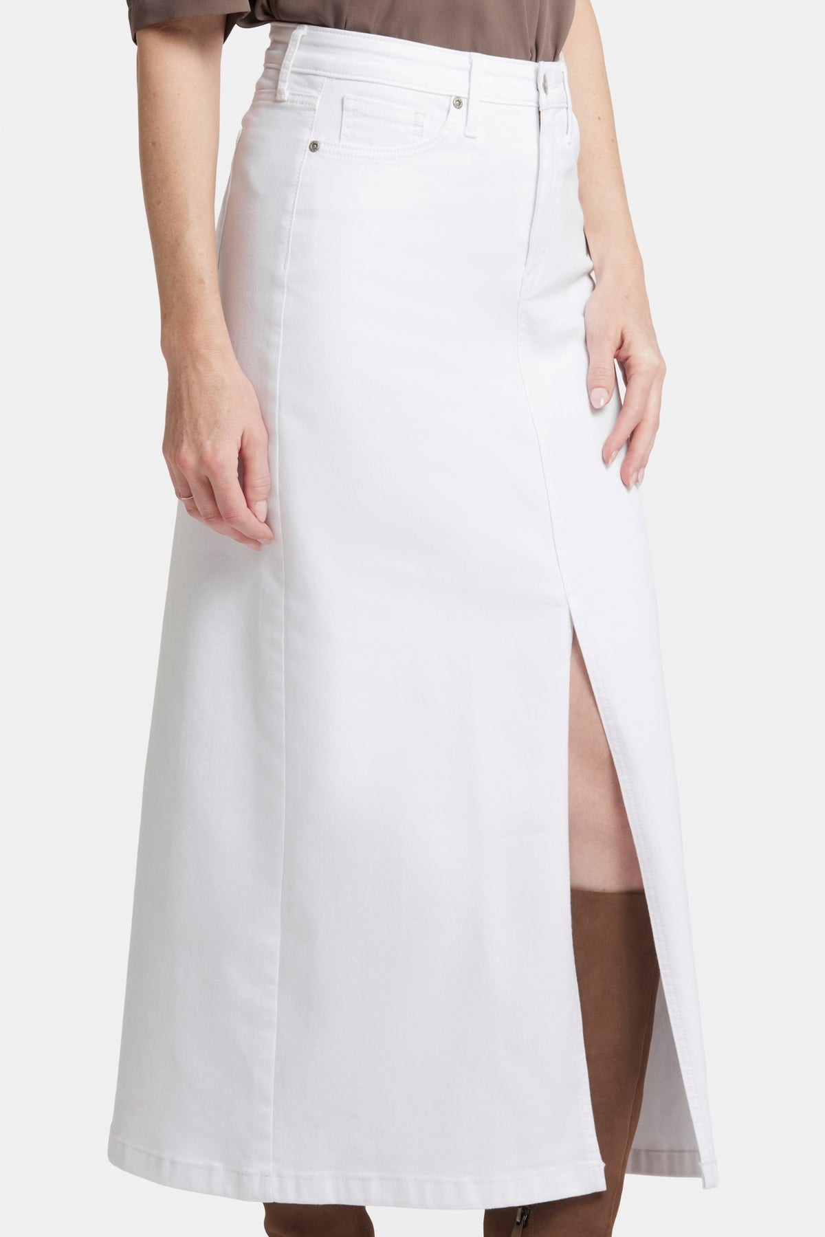 High Rise Long Skirt With Center Front Slit | Optic White | Skirt | NYDJ