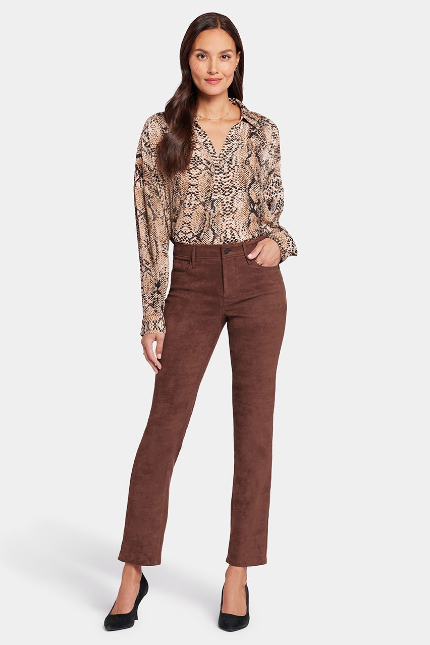 Sheri Slim Trouser Brown Faux Suede | Dark Chocolate | Pants | NYDJ