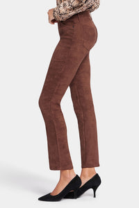 Sheri Slim Trouser Brown Faux Suede | Dark Chocolate | Pants | NYDJ