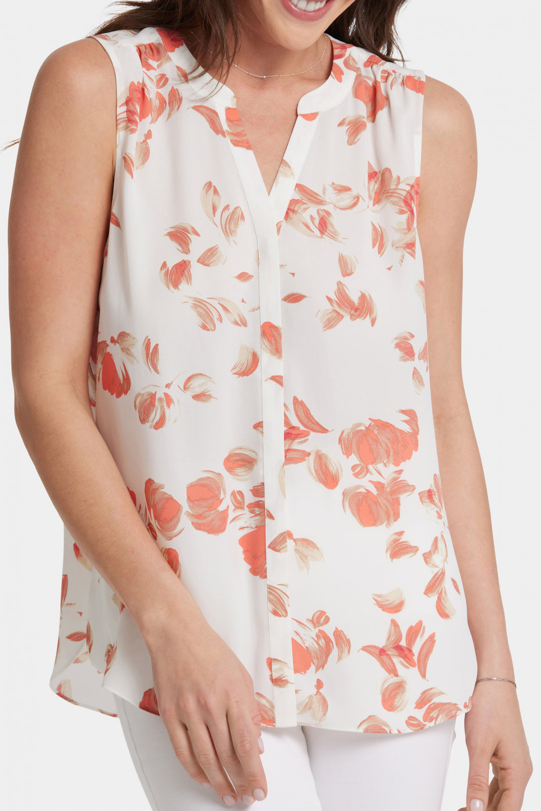 Sleeveless Pintuck Blouse Imprimé Floral Abstrait | Aurora