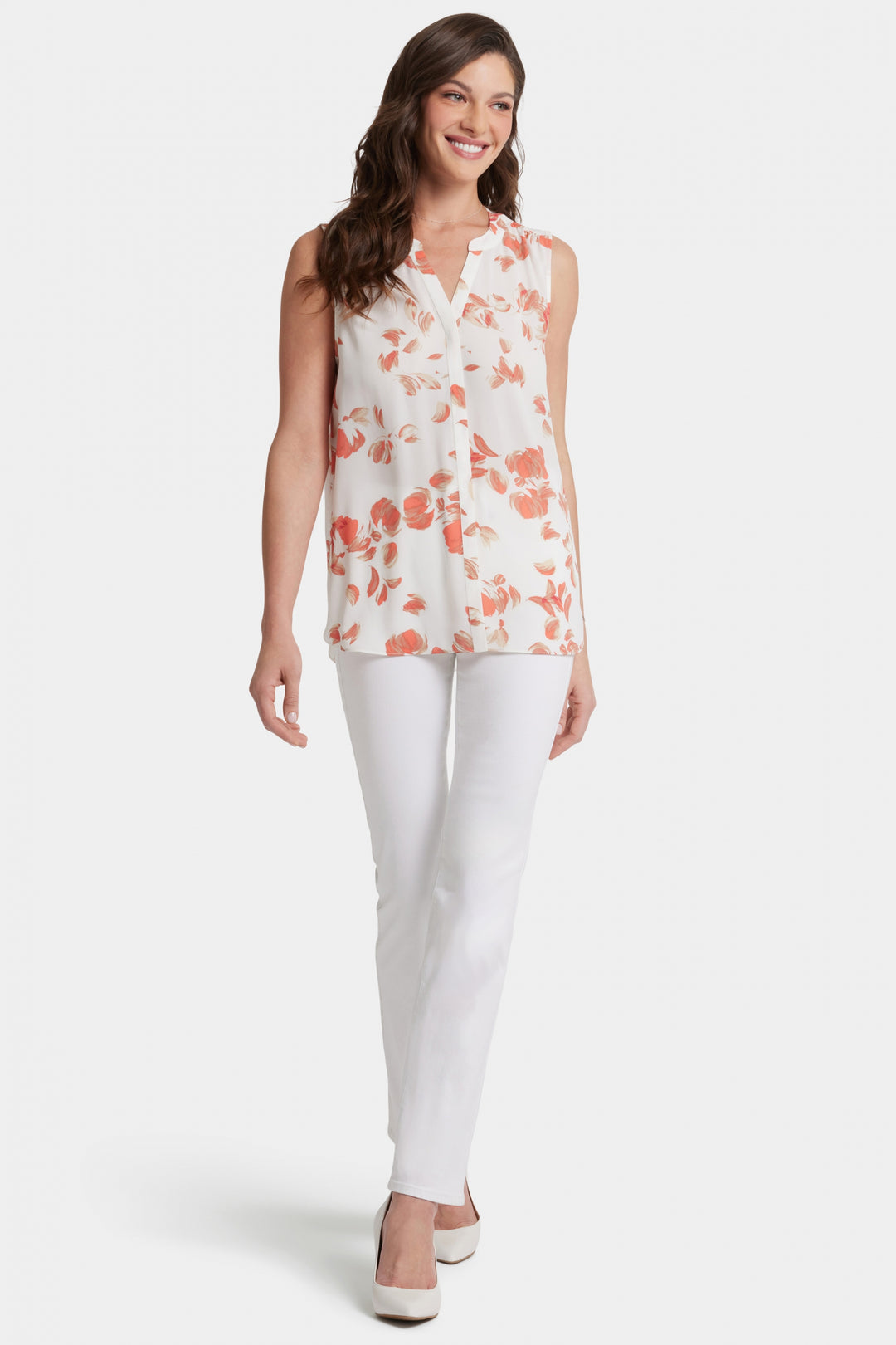 Sleeveless Pintuck Blouse Imprimé Floral Abstrait | Aurora
