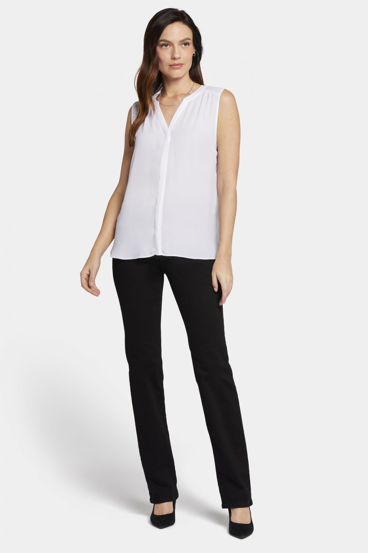 Sleeveless Pintuck Blouse | Optic White | Top | NYDJ