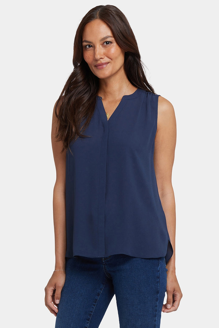 Blouse Sans Manches à Pintuck | Oxford Navy