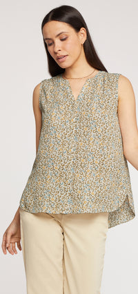 Sleeveless Pintuck Blouse Animal Print | Sand Cat | Top | NYDJ