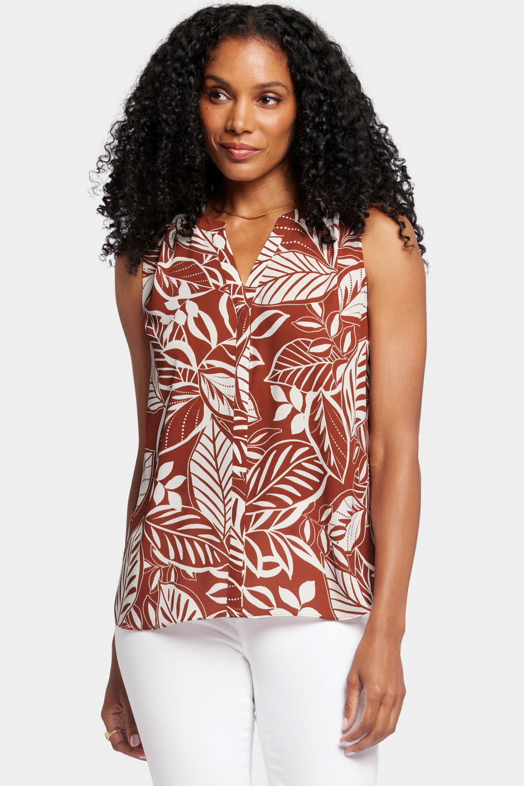 Sleeveless Pintuck Blouse Imprimé Tropical | Arianna