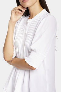 Pleated Short Sleeved Blouse | Optic White | Blouse | NYDJ