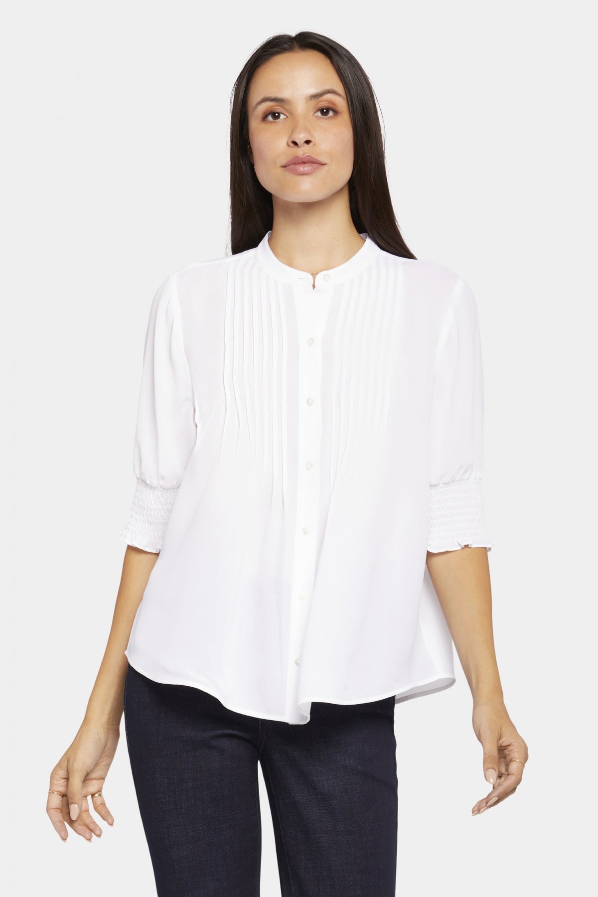 Pleated Short Sleeved Blouse | Optic White | Blouse | NYDJ