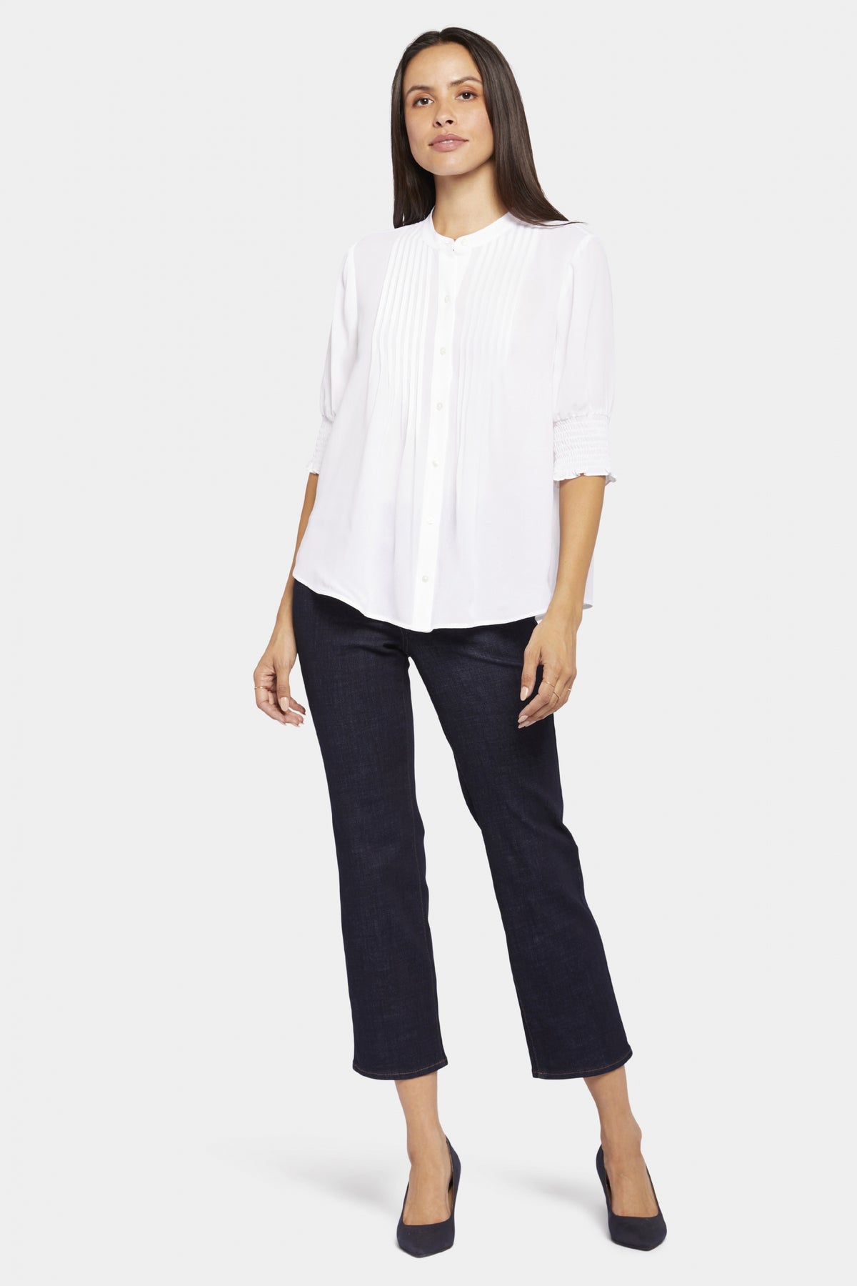 Pleated Short Sleeved Blouse | Optic White | Blouse | NYDJ