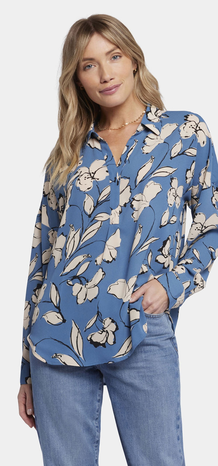 Becky Blouse Blue Flower Print | La Grande | Blouse | NYDJ