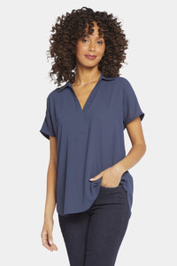 Becky Short Sleeved Blouse | Oxford Navy | Blouse | NYDJ