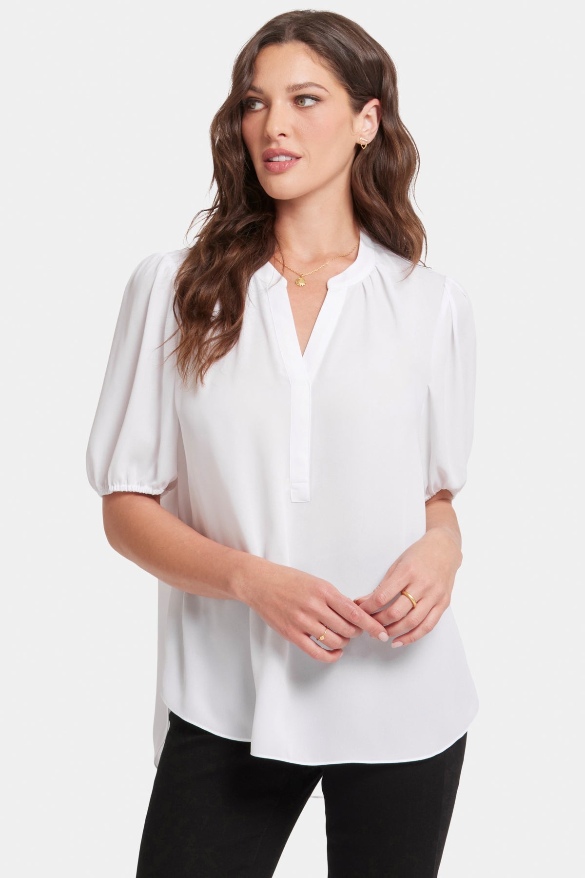 Short Puff Sleeve Top | Optic White | Blouse | NYDJ